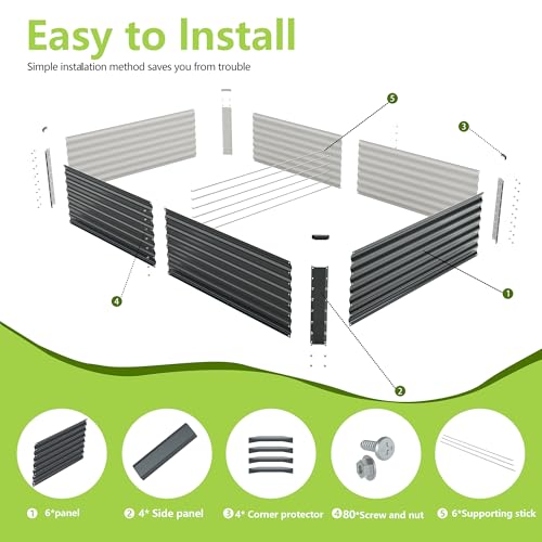 8x4x2FT Galvanized Raised Garden Bed,Galvanized Planter Boxes Outdoor, Large Metal Raised Garden Beds for Vegetables-Grey - Image 5