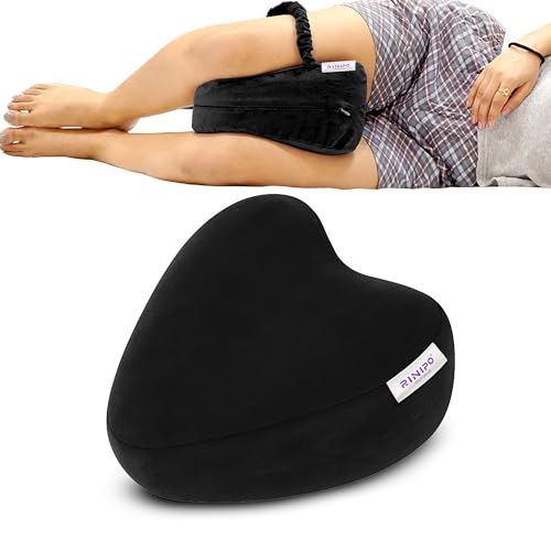Image of Orthopedic Knee Pillow for Side Sleeping Black- (2 Years Warranty) Adjustable Strap, Memory Foam with Washable Zip Cover, Pain Relief, Hip, Back Knee Support, Knock Knee Pillow for Leg Support