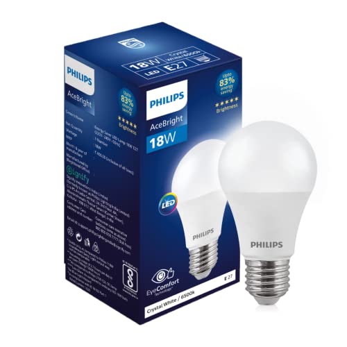Philips 18-watt LED Bulb |AceBright High Wattage LED Bulb| Base: E27 Light Bulb for Home | Crystal White, Pack of 1