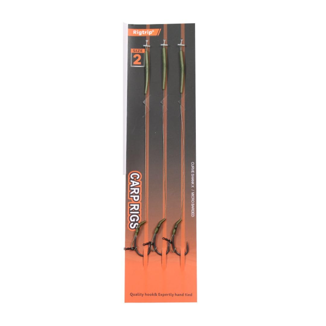 Norths Tackle 3x Slip D Rig with Curve Shank X Carp Fishing Rigs Size 6 and Size 8 Ultra Sharp Alloy Steel Hooks, Semi Stiff Braid, Anti-Tangle Sleeve & Extender Stops Ready Tied Rigs (Size 8)