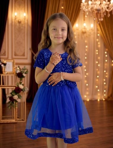 Image of Charming Girls' Kids Velvet & Net Frock with Knee-Length Short Sleeve A-line Round Neck Fit and Flare and Back Zipper Closure|Kids Dress for Baby Girls Birthday Outfit