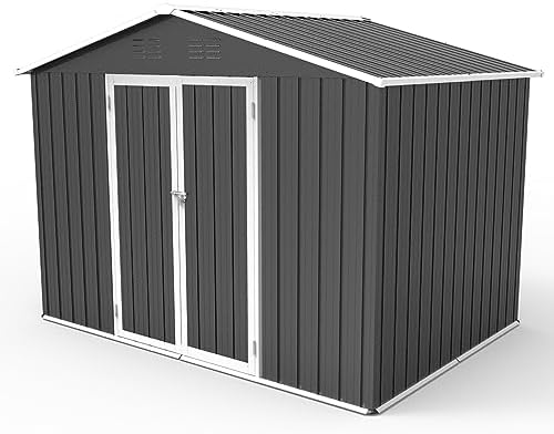 6X8FT Outdoor Storage Shed Metal Tool Shed, Waterproof Outdoor Storage House with Air Vent & Lockable Doors, Steel Garden Shed Outside Storage Clearance for Backyard Patio, 6FTx8FT Grey+White