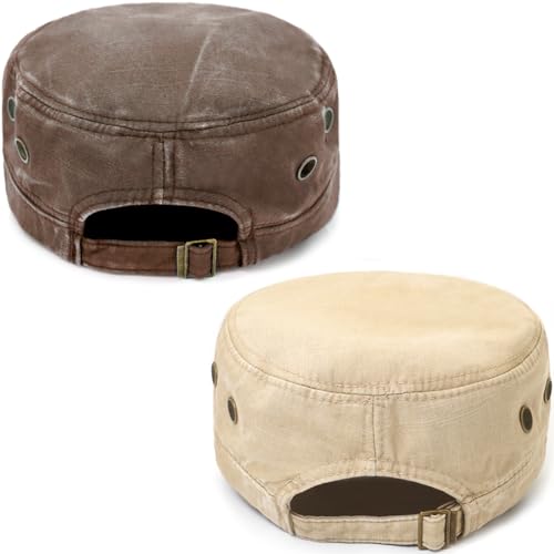 Image of Cadet Army Hat 2 Pieces Flat Top Cap Unisex Military Hat for Women Men
