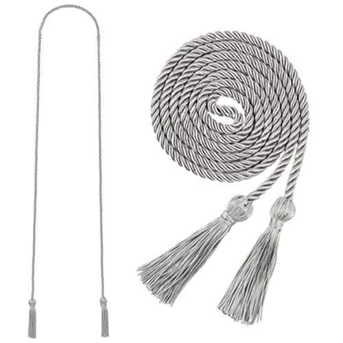 Image of Graduation Honor Cord 68 inch Grad Braided Honor Cords with Tassel Honor Rope Grad Cords for Graduation Students Bachelor Master Doctoral Gown Grad Decor (Silver)