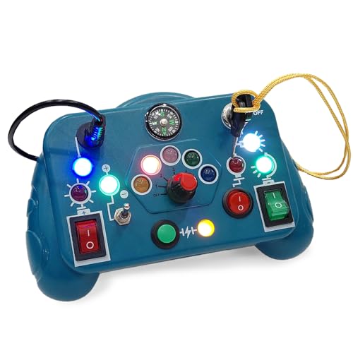 Image of Wembley Busy Board Switch Light Game - Blue | Montessori Sensory Activity Toy for Toddlers | LED Lights, Buttons, Switches & Compass | Fine Motor Skill Development