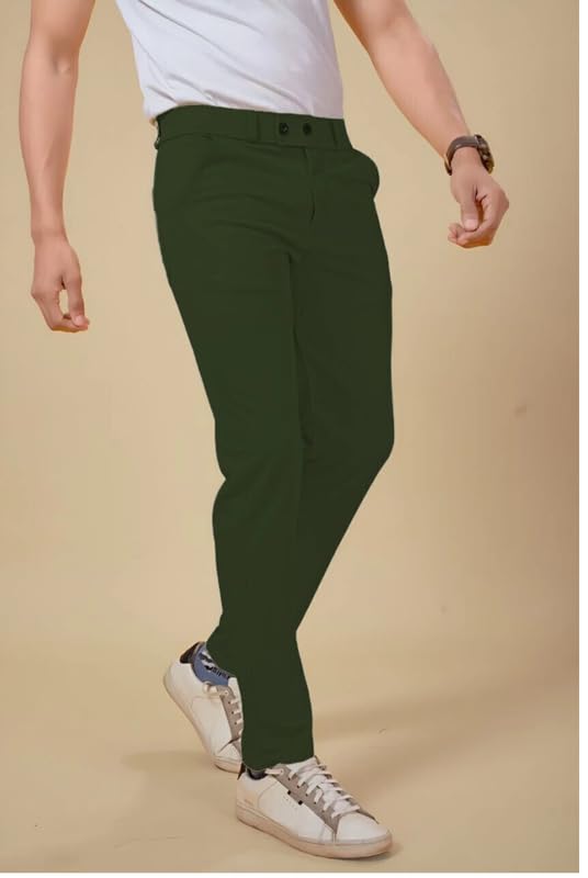 Image of NoseQueen Men's Slim Fit Cargo Trousers | Stretchable Formal Men Trousers | Stylish Slim Fit Trouser for Men | Polycotton Knitted Fabric Pant for Men's