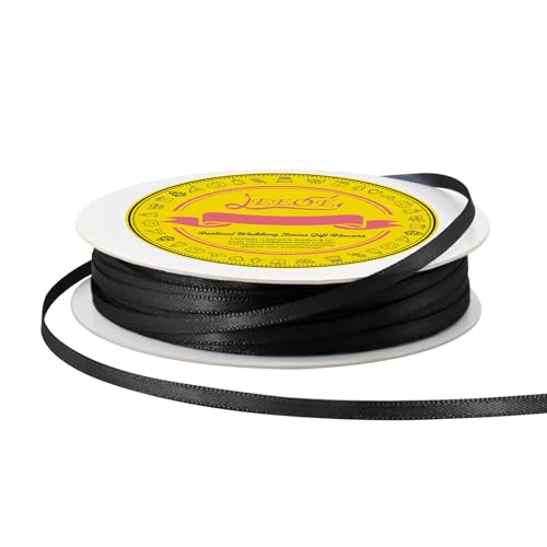 Image of Double Face Black Satin Thin Ribbon 1 /8 inch X 50 Yards Polyester Black Ribbon for Gift Wrapping Very Suitable for Weddings Party Hair Bow Invitation Decorations and More