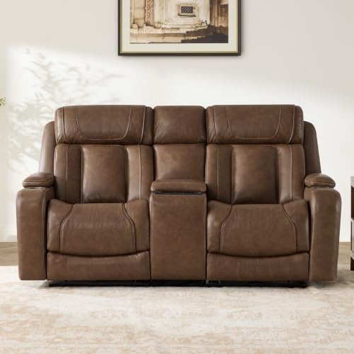 Image of Watson & Whitely Power Reclining Sofa Loveseat with Console, Cafe Brown