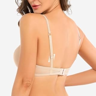 YANDW Sexy Sheer See Through Bras Unlined Underwire Lace Mesh Non Padded Ultra Thin Clear Bralette Beige, 38C
