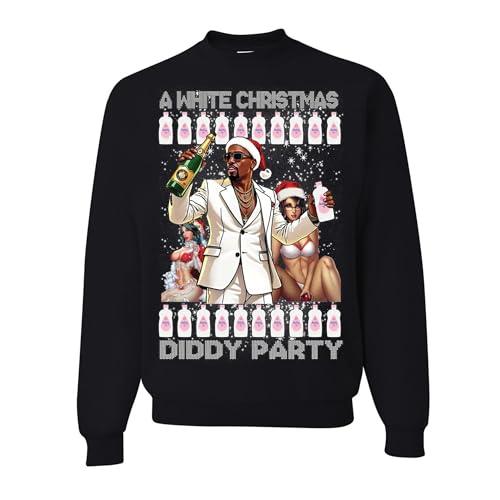 wild custom apparel A White Christmas Diddy Party Ugly Christmas Sweater Crewneck Sweatshirt