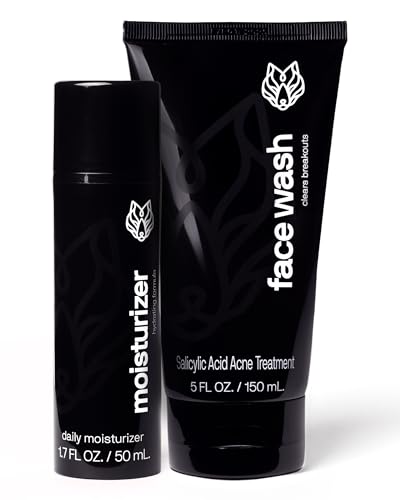 Black Wolf Face Wash and Oil-Free Moisturizer Gel Bundle for Oily Skin, Deep Clean- 2pc Bundle-...