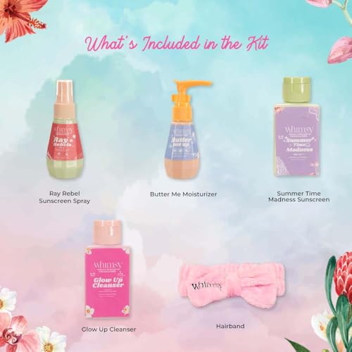 Image of Whimsy Beauty Mini Skin Care Kit | Safe Non Toxic Skin Care Set for Kids & Pre Teens |Butter Me Moisturizer, Glow Up Cleanser, Sunscreen, Ray Rebel Spray & Hairband | Vegan and Cruelty Free (Pack of 5)