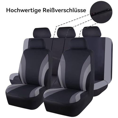 UUE Autositzbezüge Universal Fit Komplettset, Sitzbezüge Auto Universal Set (Vollständige Reihe, Grau und Schwarz), Auto-Schonbezüge für Normalsitze, 2 Vordersitzbezüge, 1 Rücksitzbezug