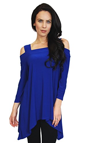 Womens Asymmetrical Cold Shoulder Cut Outs Tunic Fashion Top