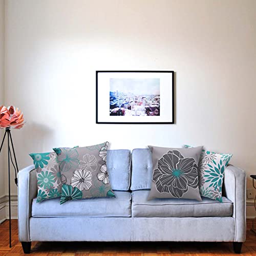 Rock Cloud Teal Pillow Covers 18X18 Set Of 4 Decorative Throw Pillow Cover For Couch Modern Pillow Cases For Living Room Cushion Bed Outdoor Car Gray And Turquoise Home Decor #TOP7