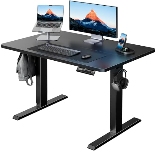 HUANUO 40" x 24" Electric Standing Desk Adjustable Height, 4 Memory Height Settings, Headphone Hook, Cable Manager, Sit Stand Up Desk for Home Office & Computer Workstation, Black