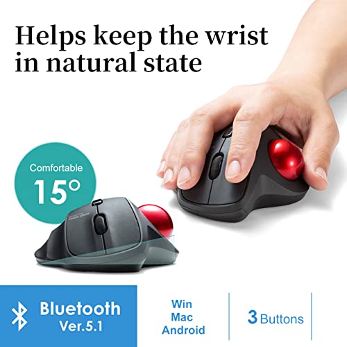 Sanwa Bluetooth Ergonomic Trackball Mouse, Optical Vertical Rollerball Mice, Silent Buttons, 600/800/1200/1600 Adjustable Dpi, Compatible With Macbook, Windows, Macos, Ipad, Android, Ios, Chrome Os #TOP3