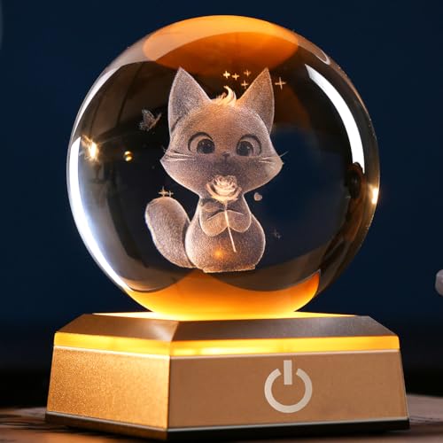 ZRENJHUS Cat Lover Gifts for Women 3D Cat Crystal Ball 3.15