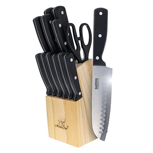 Beille Kitchen Knife Set Cooking Baking Supplies Meal Prep with Wood Storage Block, 13pc