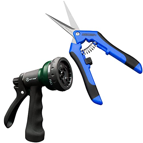 AUTOMAN-Garden-Hose-Nozzle, ABS Water Spray Nozzle with Heavy Duty 7 Adjustable Watering Patterns & FIXSMITH 6.5