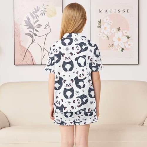 ALAZA Panda Animal Love White Pajamas Satin Pajama Set Short Sleeve Button Down Sleepwear4