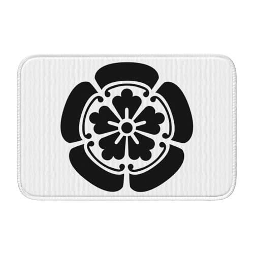 玄関マット 織田家家紋 五つ瓜に唐花 バスマット 室内 屋外 足拭きマット カーペット おしゃれ 北欧 滑り止め付き 洗える ベットルーム 浴室 台所 寝室 業務用 家庭用 40×60cm