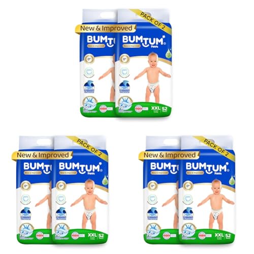 Image of Bumtum Baby Diapers | Pant Style Baby Diapers Double Extra Large Size, 104 Count | Double Layer Leakage Protection Infused With Aloe Vera, Cottony Soft High Absorb Technology (52 Count, Pack of 6)