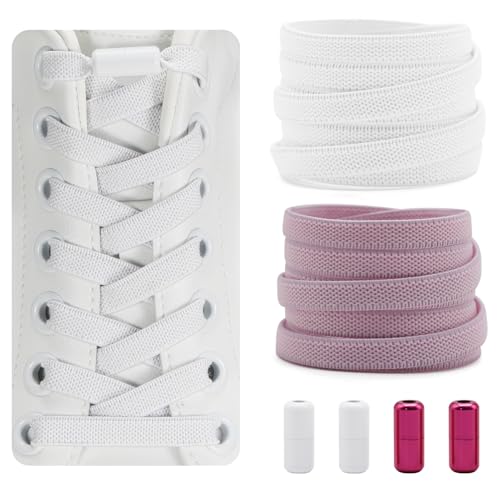 Dafannis Cordones Elásticos - Cordones Zapatillas Deporte - Cordones Elasticos Niños, Adultos - 2 Pares Cordones Sin Atar - 8 mm de Ancho, con Cápsula de Metal, 120cm