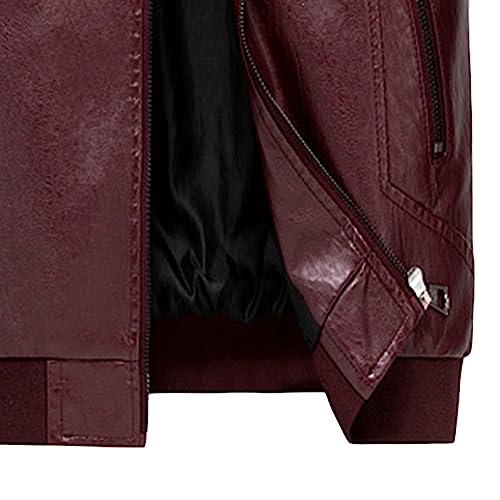 Chaqueta de cuero sintético para hombre color rojo vino miniatura 2