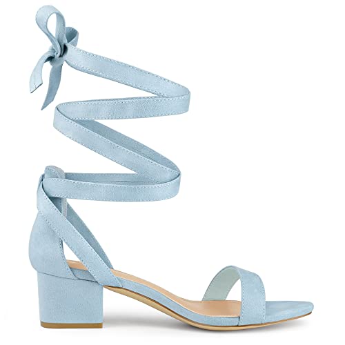 Allegra K Allegra K Women's Open Toe Block Heel Lace Up Sky Blue Sandals 6 m US