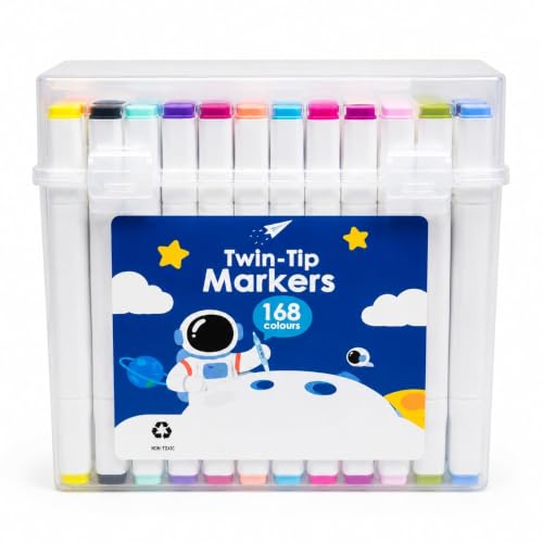 Image of Twin-Tip Marker Pens Set | Dual Tip Art Markers with Fine & Broad Nibs | Assorted Color Sketch Pens with Storage Case for Drawing, Coloring, School Projects, Kids & Adults (Pack Of 168)