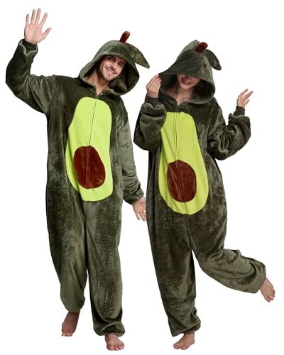 ANMIBOBU Unisex Adult Onesie Pajamas Animal Cosplay Halloween Costume One Piece Plush Sleepwear Homewear Avocado-M