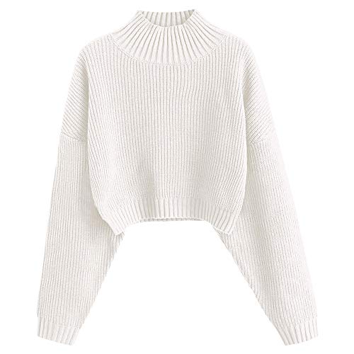 ZAFUL Jersey corto para mujer con cuello alto Drop Shoulder, Blanco, M Cover