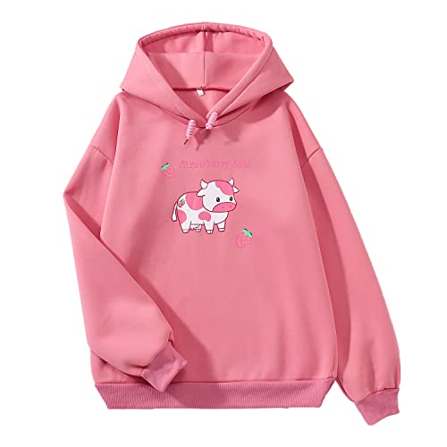 Damen Hoodie Rundhals Kapuzenpullover Mädchen Teenager Kawaii Langarmshirt...