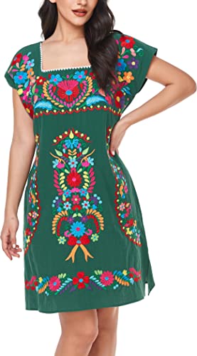 Image of YZXDORWJ Women Mexican Embroidered Dress Ruffle Collar Sleeveless