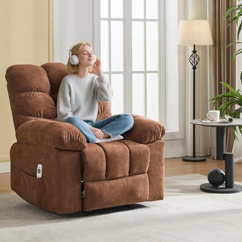 Image of Oversized Massage Recliner Chair for Adults, Extra Wide Manual Recliner with Massage & Heating, Overstuffed Upholstered Sofa Chair for Living Room & Bedroom (Coffee Brown)