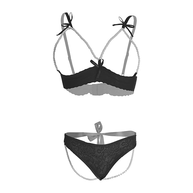 nimra fashion Sexy Lingerie Set for Women Lace and Pearl Bra and Panty Set Innerwear (Free Size) Fit to S, M, L Size (Black, Women's Lingerie Set)-picture-14