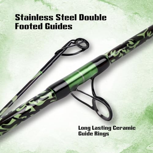 Fiblink Surf Fishing Rod,Carbon Fiber Spinning Surf Rod,2Piece/3Piece/4Piece Travel Fishing Rod,Green Camouflage Pattern Design,Surf Fishing (9\'6\" - Medium Heavy - 15-30lb - 3pc)