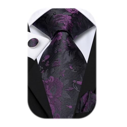 Image of Hi-Tie 70 inches Ties for Men Silk Extra Long Necktie and Pocket Square Cufflinks Set Men Big and Tall Tie Business
