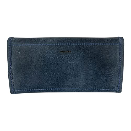 Hide & Drink, Full Grain Leather Snap Clutch Wallet for Women, Money Holder and Card Organizer with Zippered Pouch, Handmade, Slate Blue2