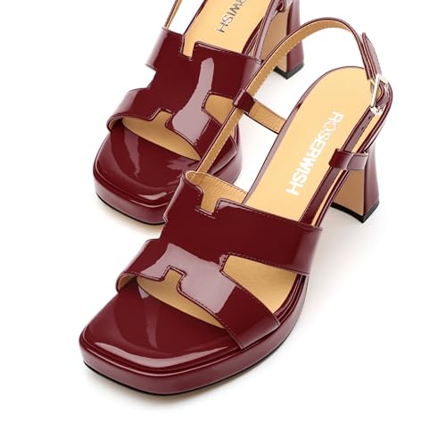 Image of ROSERWISH Heels for Women Chunky Block Platform High Heels Square Open Toe Strappy Heel Sandals Wedding Party Prom Fashion Slingback Dress Pump Sandals Shoes