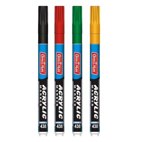 Image of Soni Officemate Fine Tip Acrylic Marker | Pack of 4 (Mix) | For Canvas, Paper, Glass, Wood & More | Non-Toxic, Water-Based | 3.05 mm Tip | Ideal for DIY & Crafts