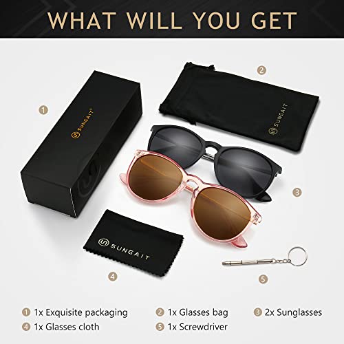 Image of SUNGAIT Vintage Round Sunglasses for Women Classic Retro Designer Style