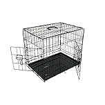 UNDERDOG Metal Dog Crate/Cage – Pet Black Metal Folding Cage with 2 Doors Sliding Chew Resistant Plastic Base Tray Heavy Duty Puppy Training Solution (36" large, Dog Crate)