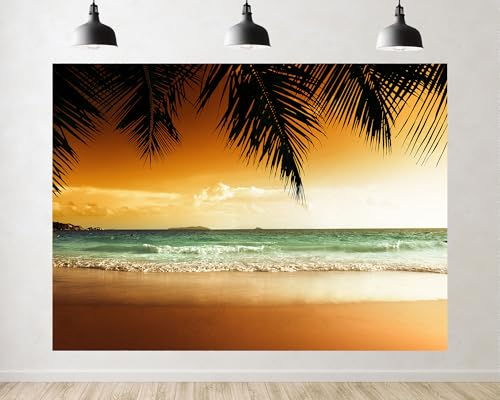 Trykid 12x8ft Golden Palm Beach Sunset Backdrop Tropical Shoreline Photography