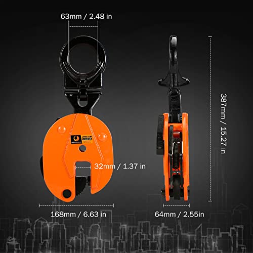 Image of BEAMNOVA 2 Tons Vertical Plate Lifting Clamp, Rotating Ring | Sheet Metal Lifting Rigging Clamp, 4400 lbs Metal Steel Plates Lifter, Heavy Duty Orange Transporting Gripper