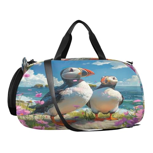 YETTASBIN Sport Travel Duffel Bag for Girls Boys, Parrot Large Waterproof Weekender Overnight Bag, Detachable Shoulder Strap Gym Bag with Shoe Compartment & Wet Pocket2