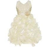 iEFiEL Girls Beading Bodice Ruffle Party Wedding Communion Flower Dress