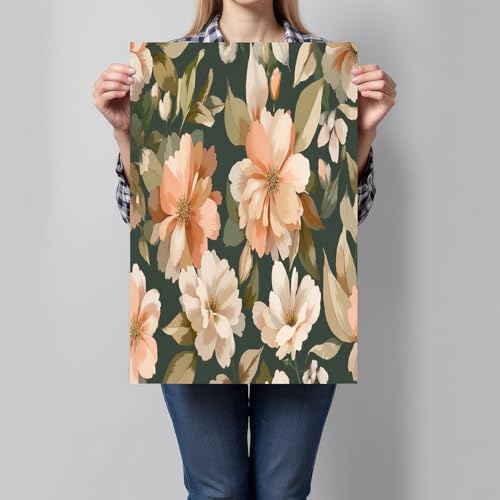 Peinture fleurs rose pâle tableau sur toile poétique style printanier vert olive