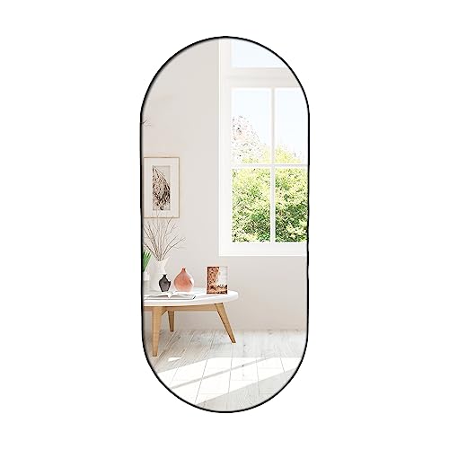 Espelho Decorativo modelo Cápsula de 110x50 com Suporte para Parede (Preto)